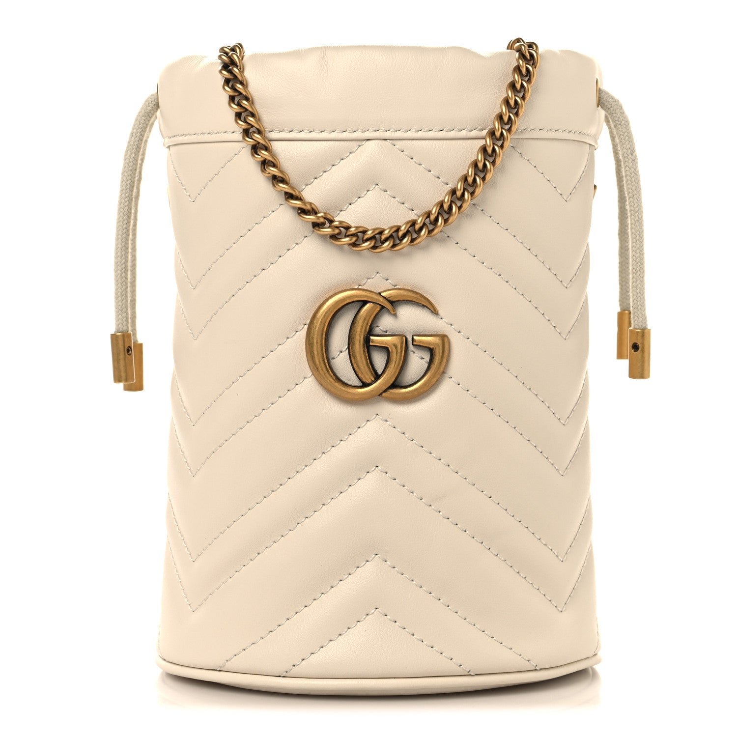 Gucci Calfskin Matelasse Mini GG Marmont 2.0 Bucket Bag White