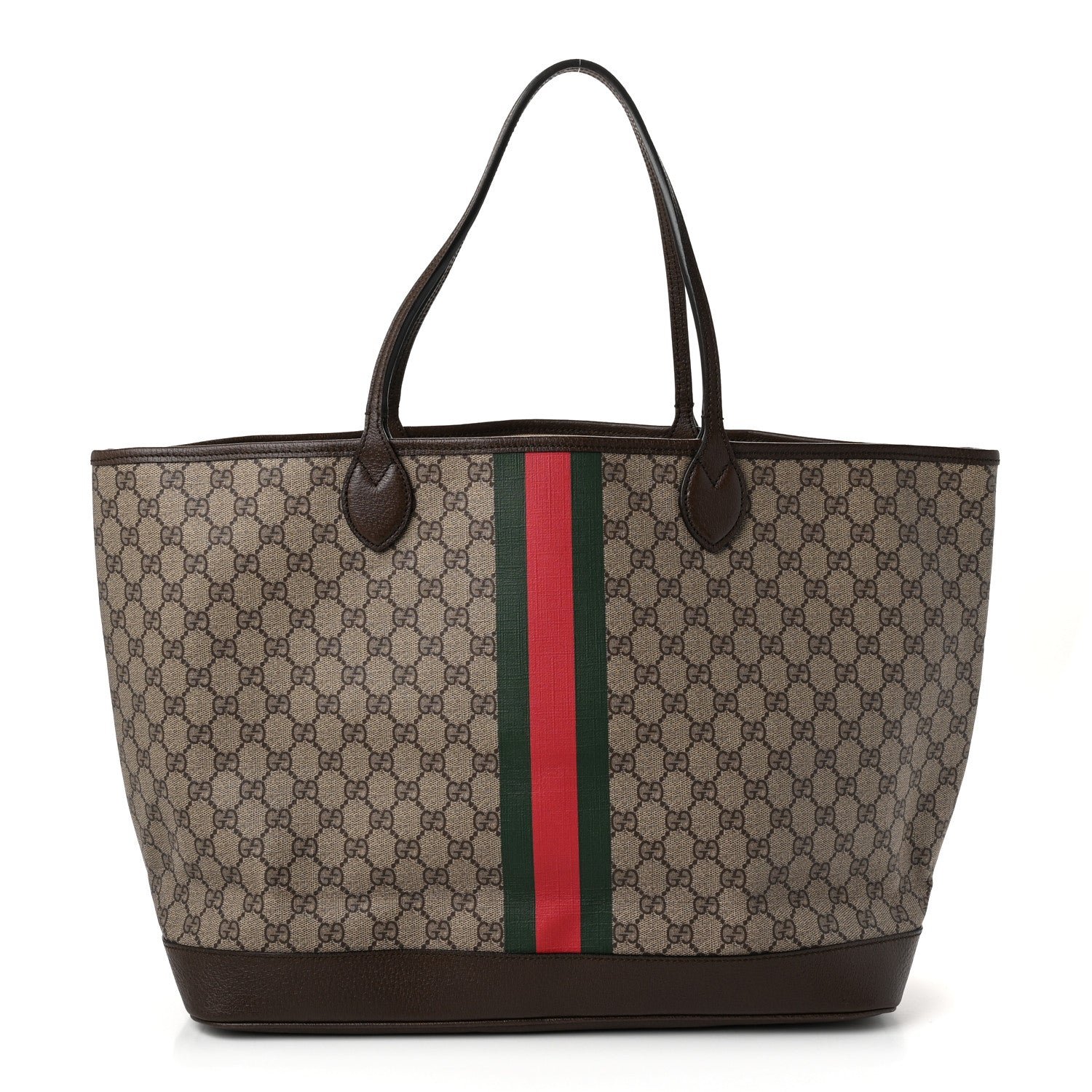 Gucci GG Supreme Monogram Textured Dollar Calfskin Web Large Ophidia Tote Beige Ebony New Acero