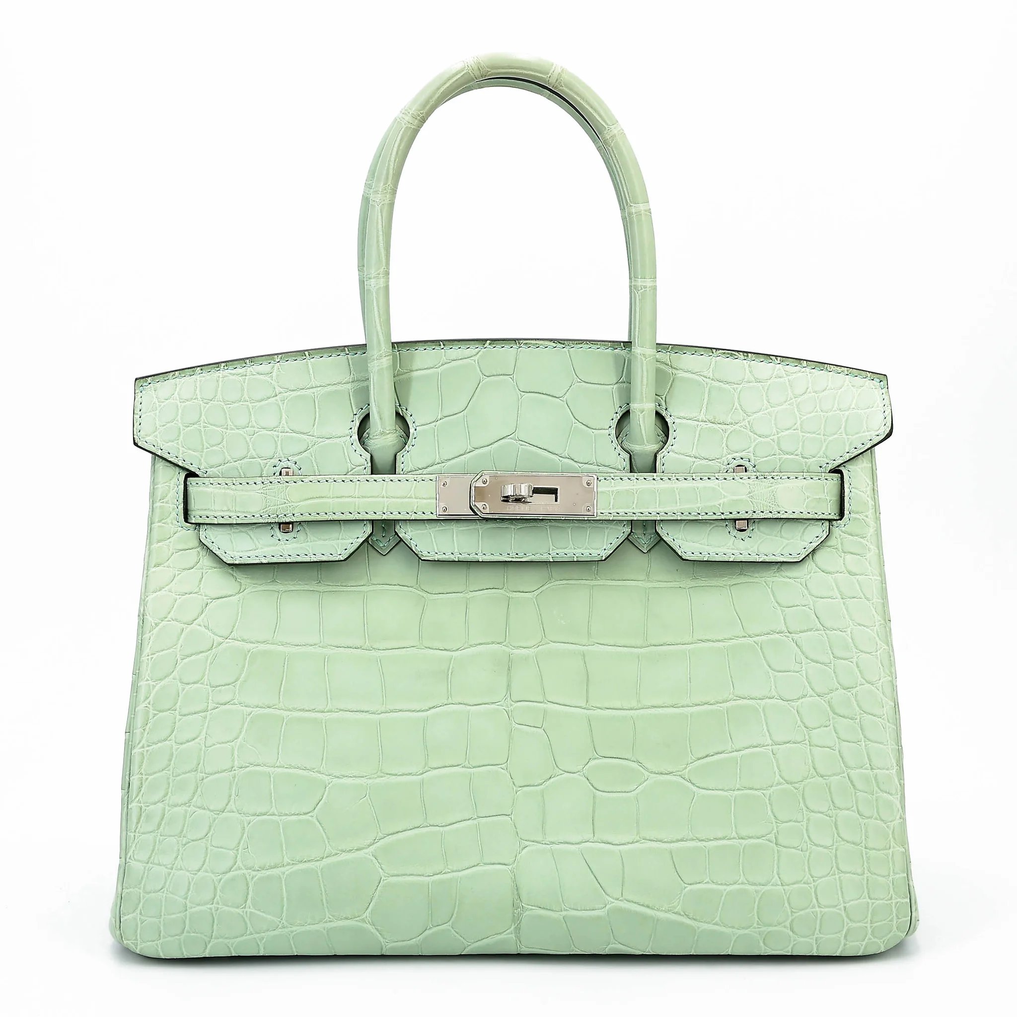 Very Good ( Rank A) HERMÈS Birkin 30 Vert d’Eau (6U) Matte Alligator Palladium hardware C (2018)