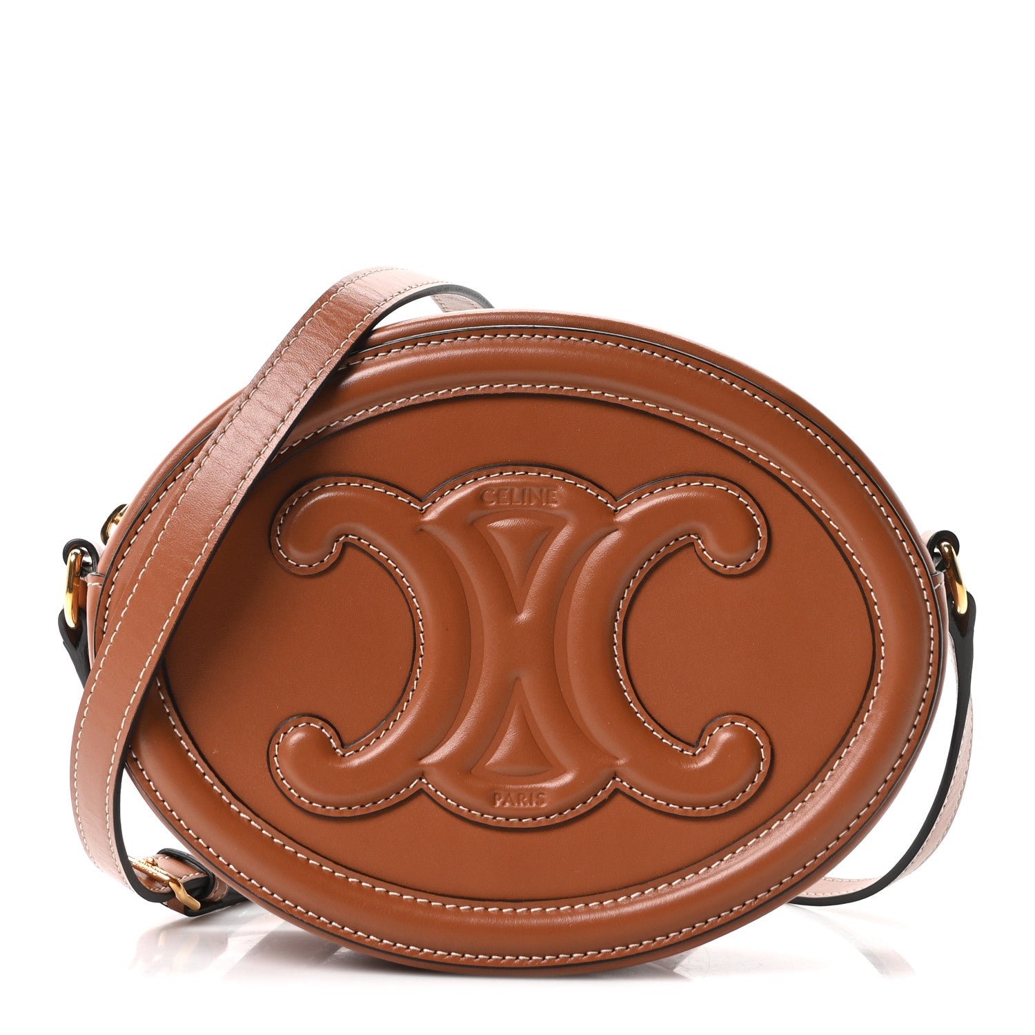 Celine Smooth Calfskin Cuir Triomphe Oval Bag Tan