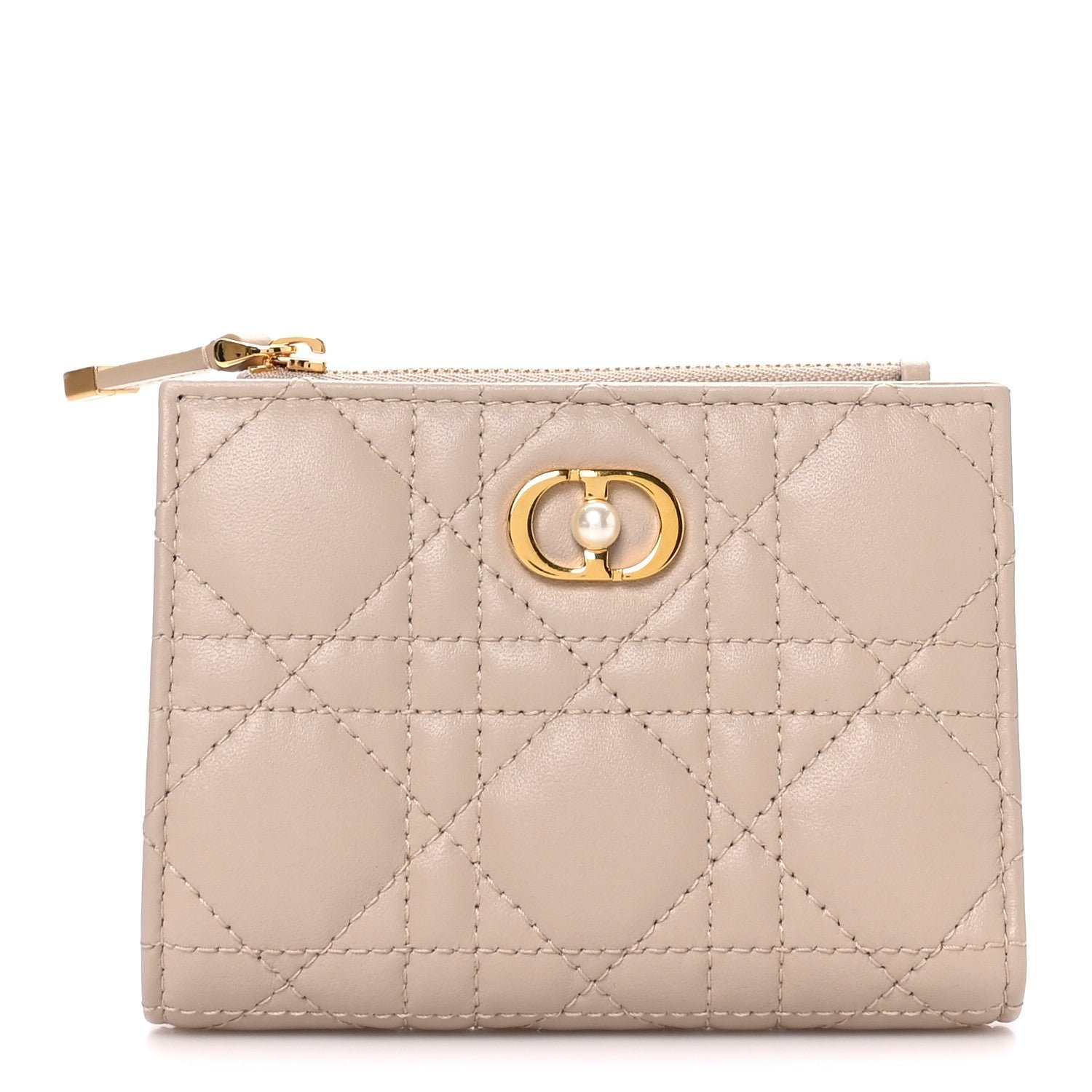 Christian Dior Lambskin Cannage Jolie Dahlia Wallet Powder Beige