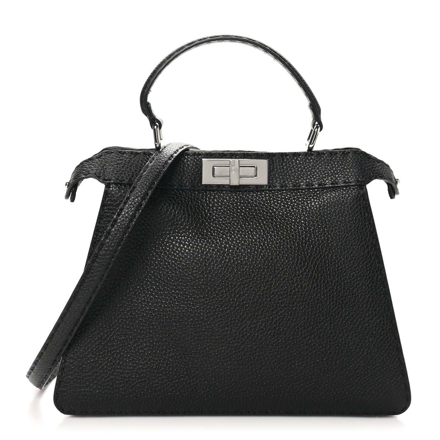 Fendi Cuoio Romano Selleria Chamois Medium Peekaboo I SEE U Satchel Black Camel Sunflower