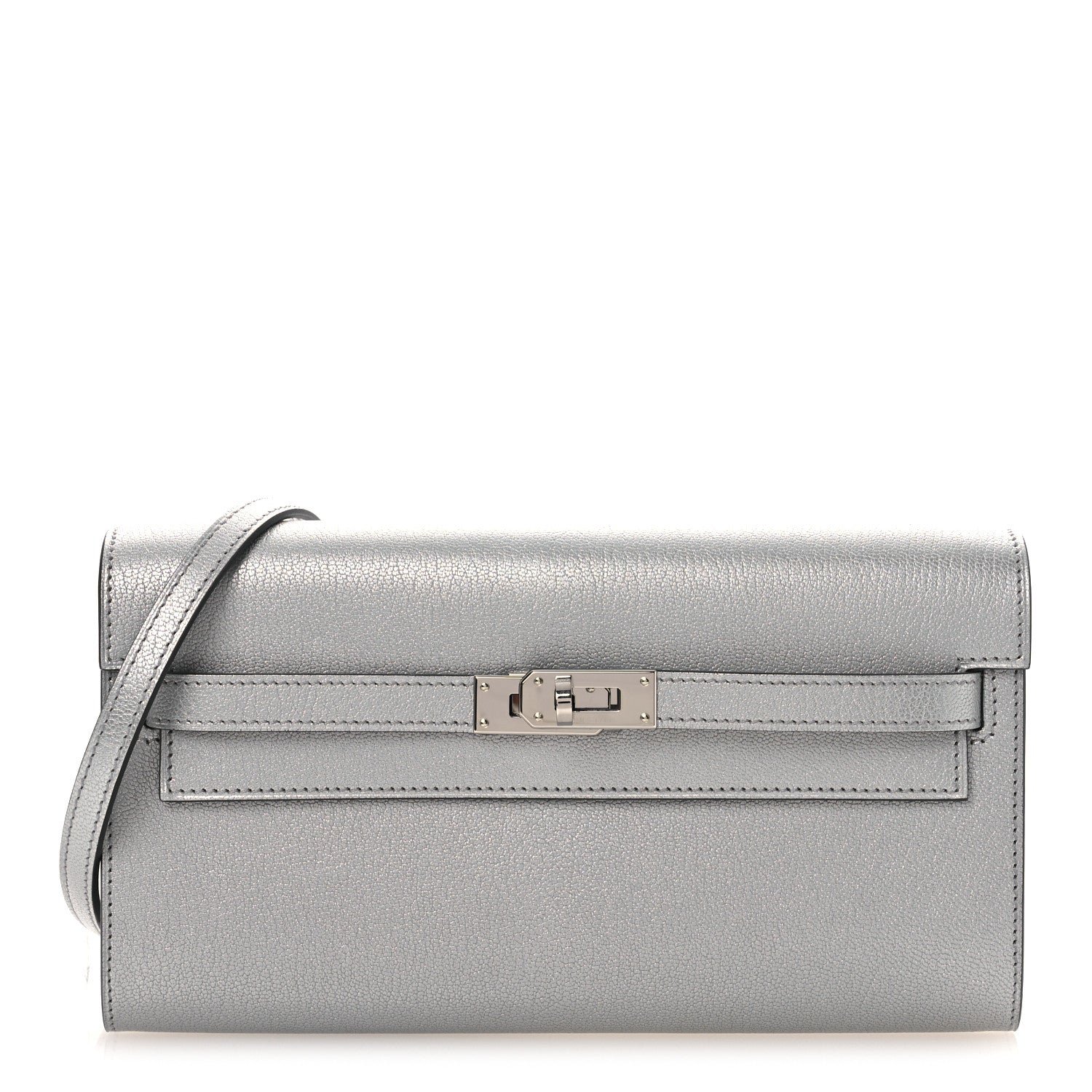 Hermes Hermes Metallic Chevre Chamkilight Kelly Wallet To Go Argent
