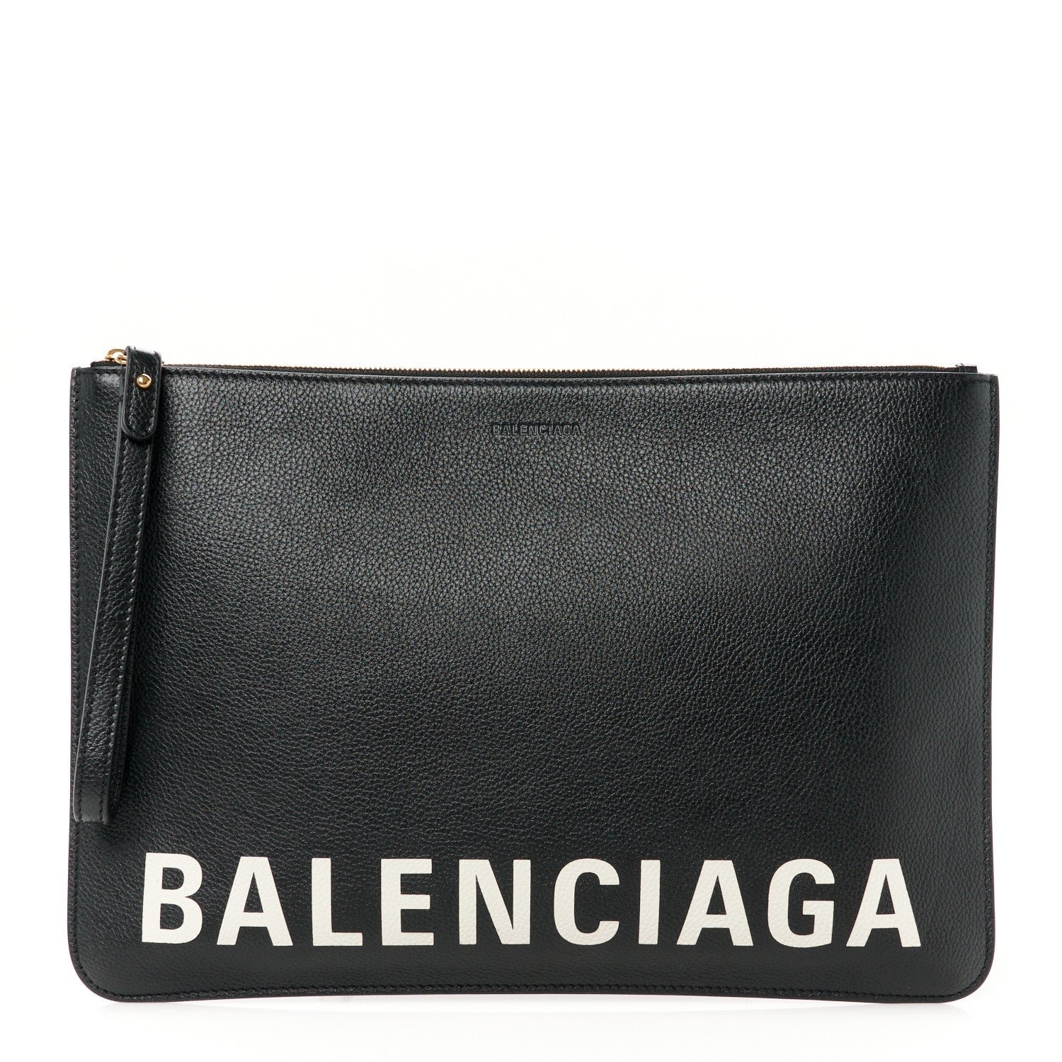 Balenciaga Calfskin Logo Medium Cash Pouch With Handle Black White