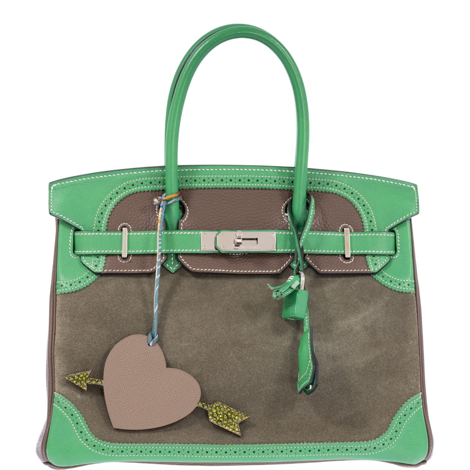 Hermes Hermès Birkin 30 Grizzly Ghillies Étoupe/Bambou/Vert de Gris Veau Doblis/Clemence/Evercolor Palladium Hardware