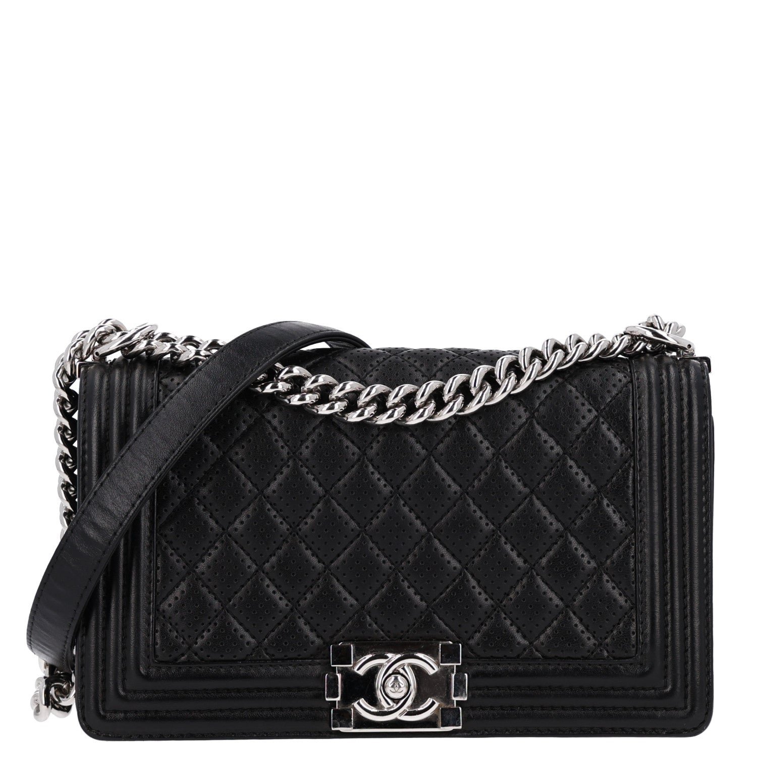 Chanel Lambskin Perforated Medium Boy Flap Black