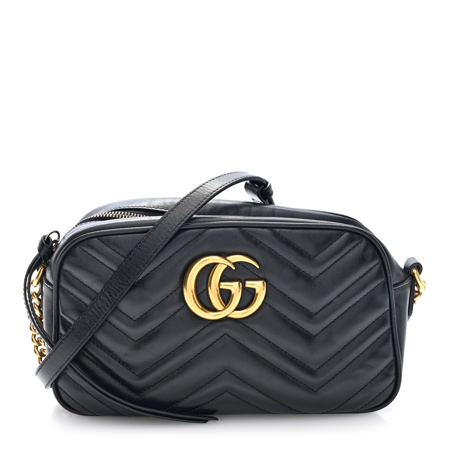 Gucci Calfskin Matelasse Small GG Marmont Chain Shoulder Bag Black