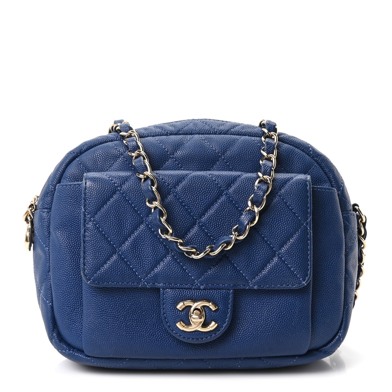 Chanel Caviar Quilted CC Day Camera Case Blue