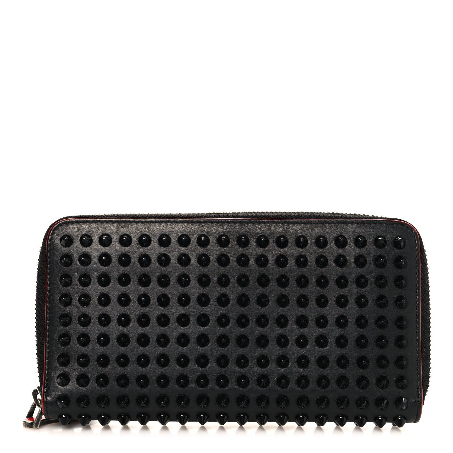 Christian Louboutin Calfskin Panettone Spiked Zip Around Wallet Black