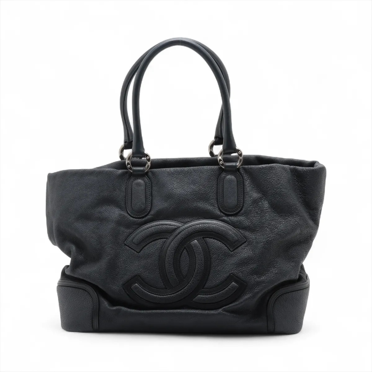 Chanel Coco Mark Leather Tote bag Navy Blue Gunmetal Fittings 14XXXXXX A50288