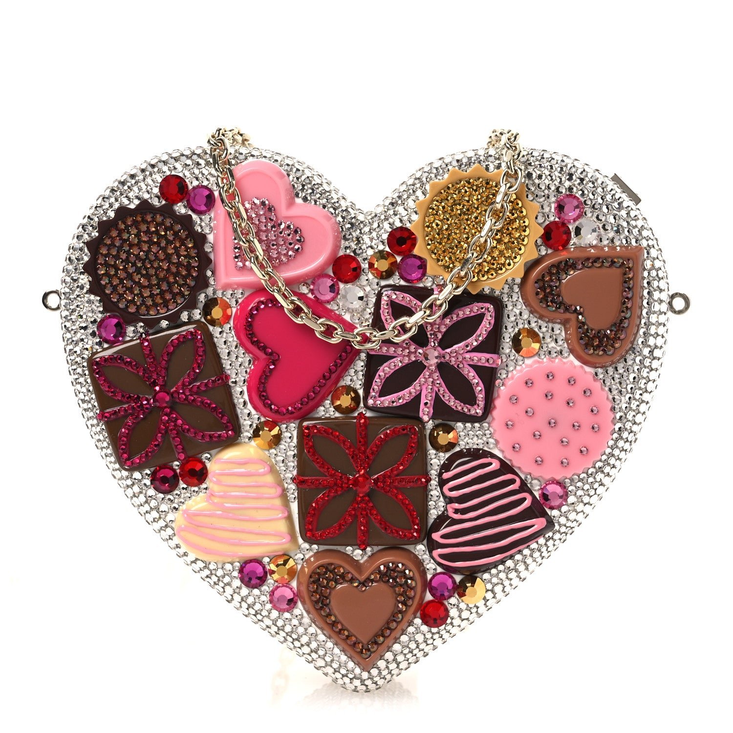 Judith Leiber Crystal Heart Chocolate Box Clutch