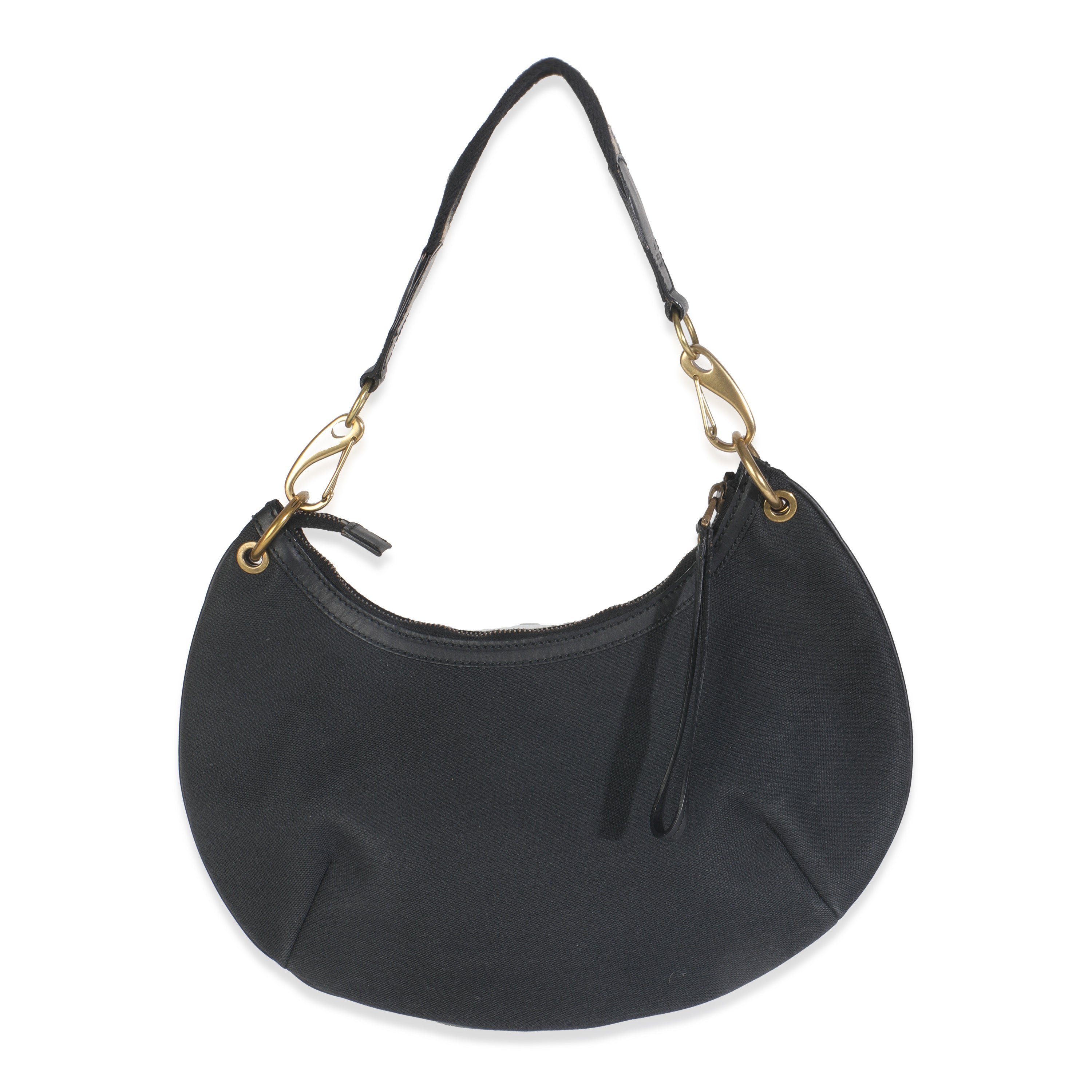 Gucci Vintage Black Canvas Half Moon Hobo