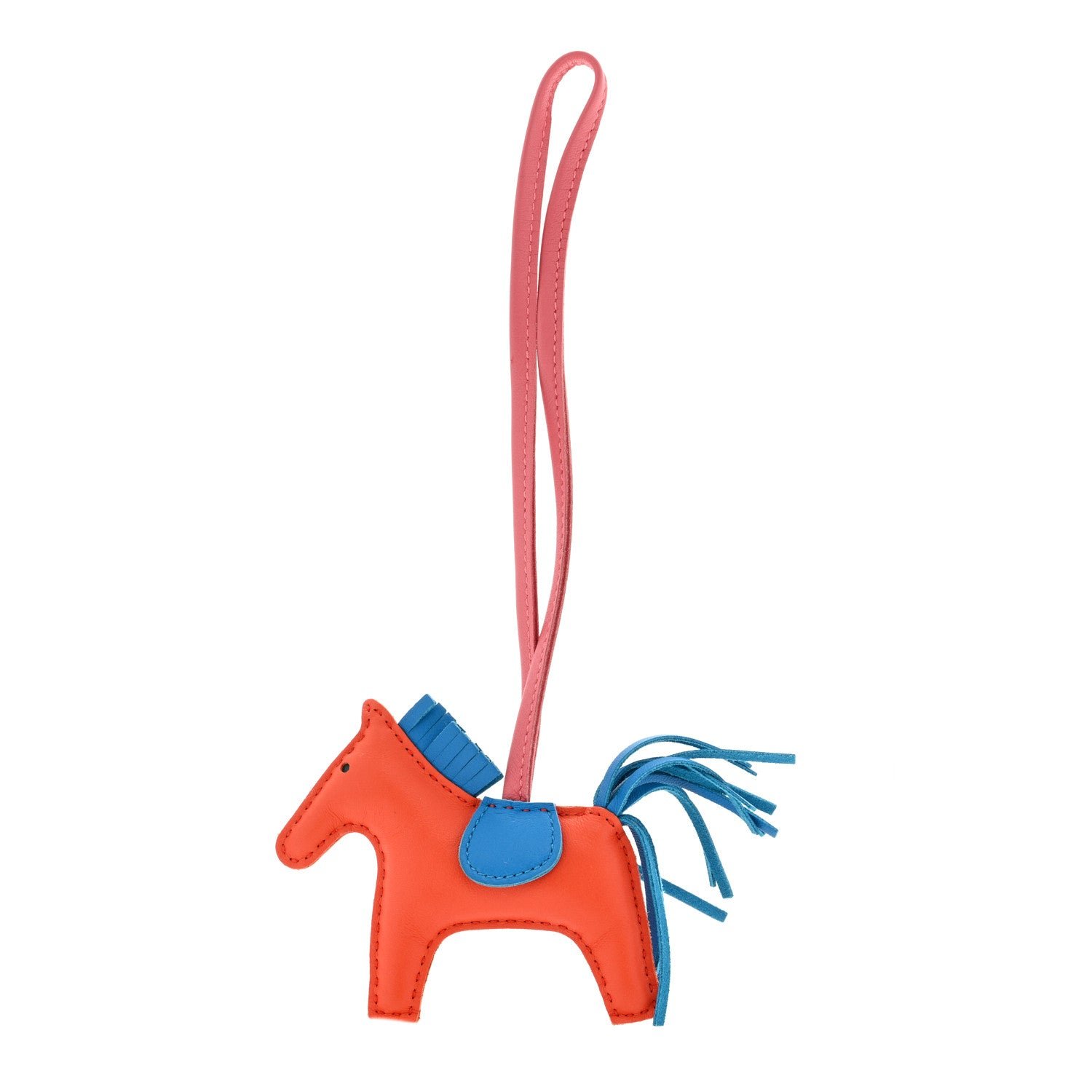 Hermes Milo Lambskin Grigri Rodeo Horse Bag Charm PM Orange Poppy Bleu Zanzibar Rose Azalee