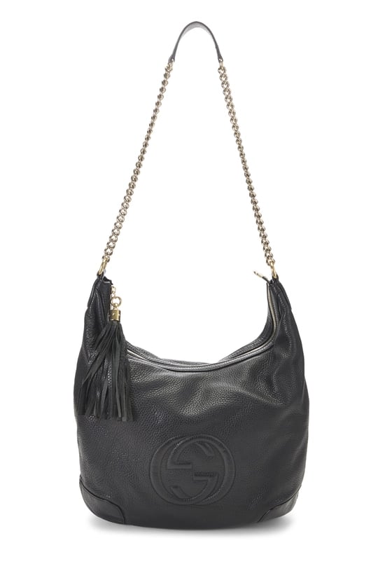 Black Grained Leather Soho Chain Hobo Large