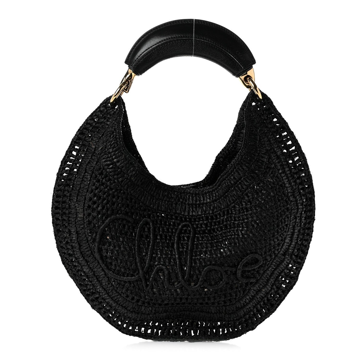 Chloe Raffia Calfskin Summer Banana Hobo Black