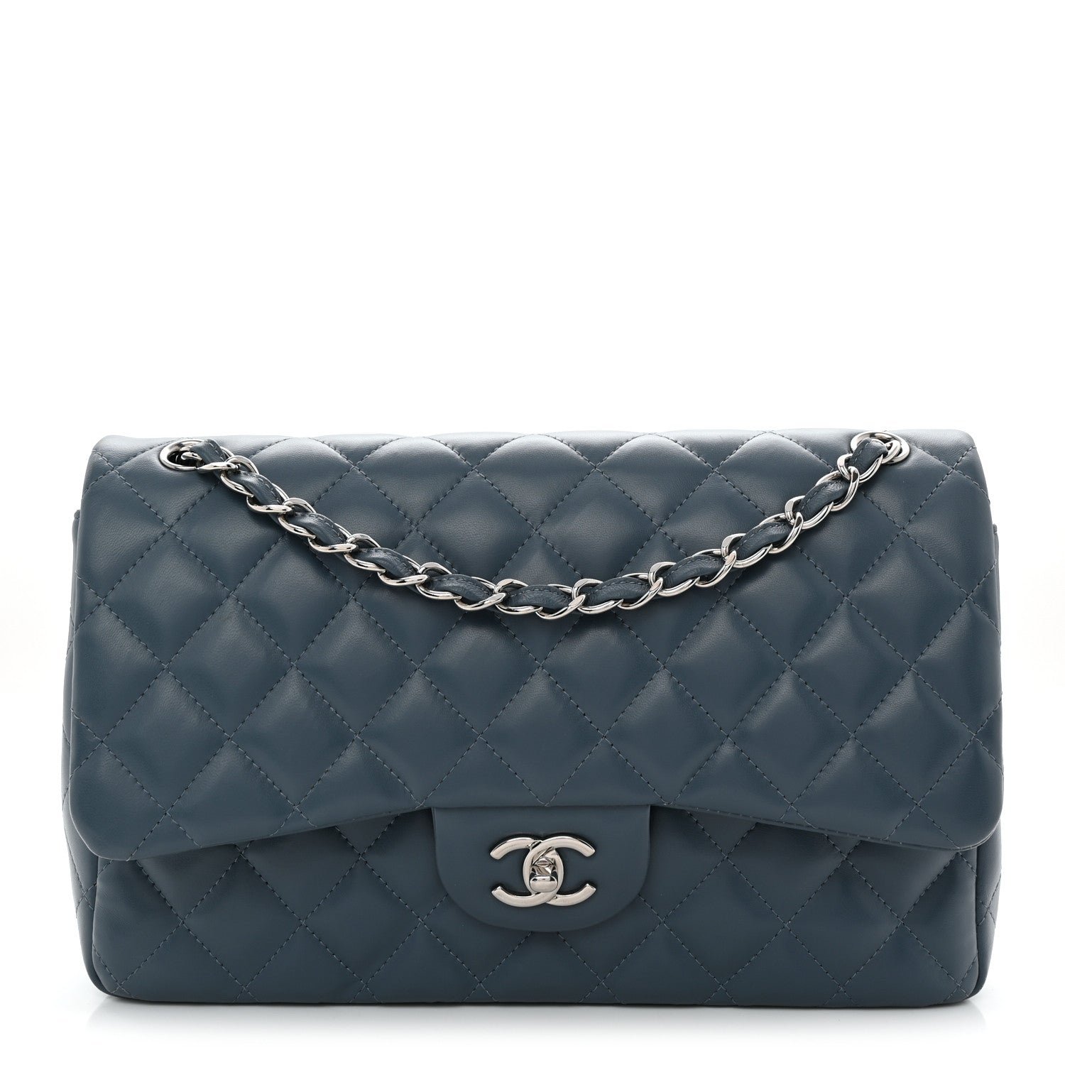 Chanel Lambskin Quilted Jumbo Double Flap Dark Blue