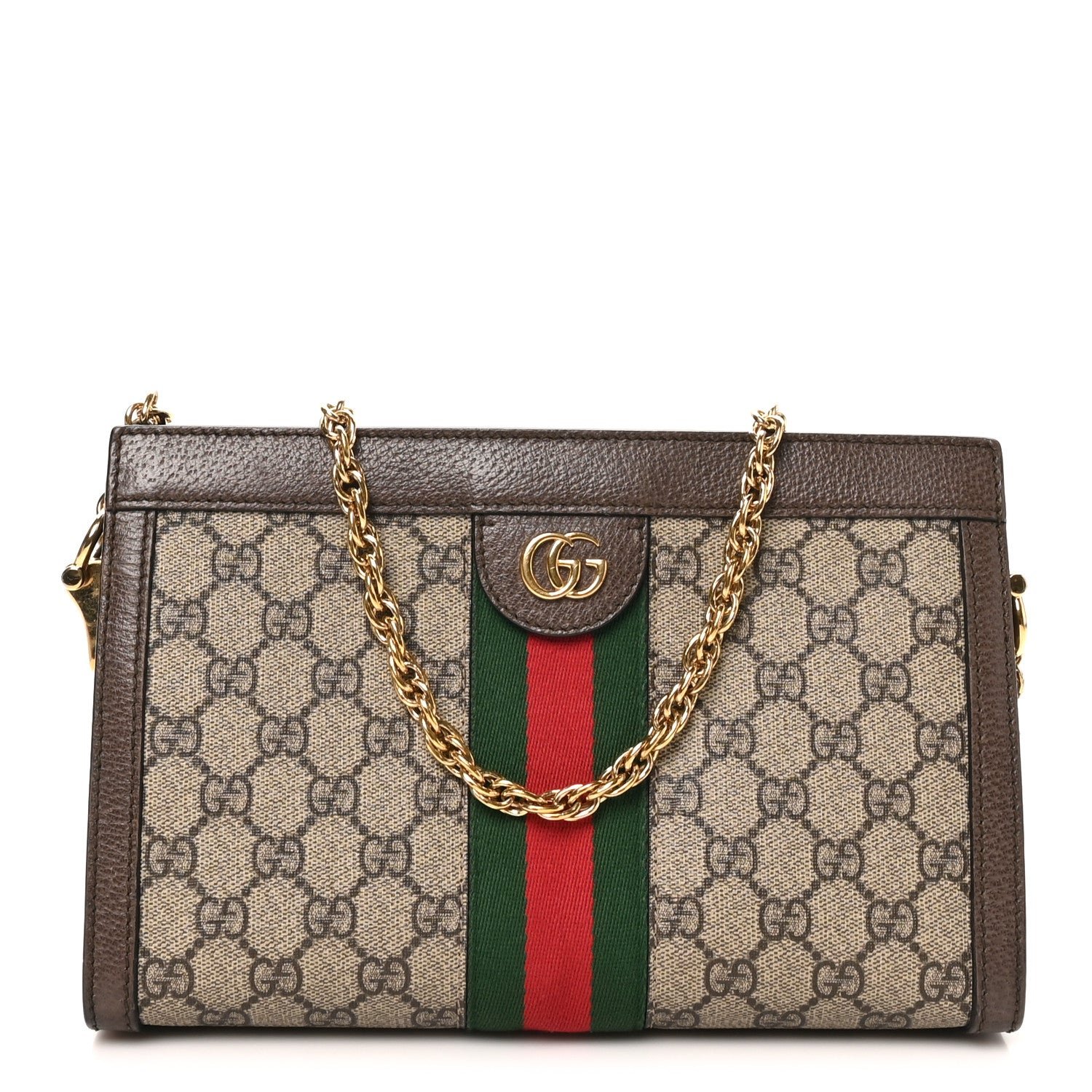 Gucci GG Supreme Monogram Web Small Ophidia Chain Shoulder Bag Brown