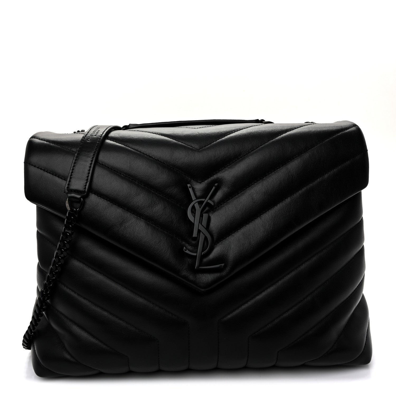 Saint Laurent Calfskin Y Quilted Monogram Monochrome Medium Loulou Chain Satchel Black