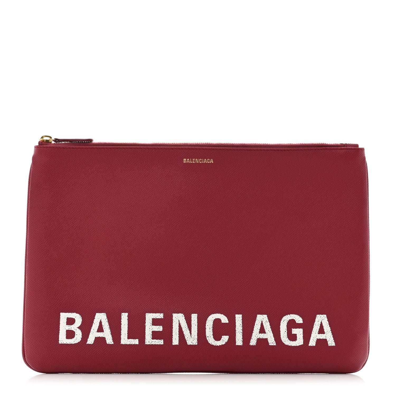 Balenciaga Signature Grained Calfskin Large Ville Zip Pouch Rouge Grenat White