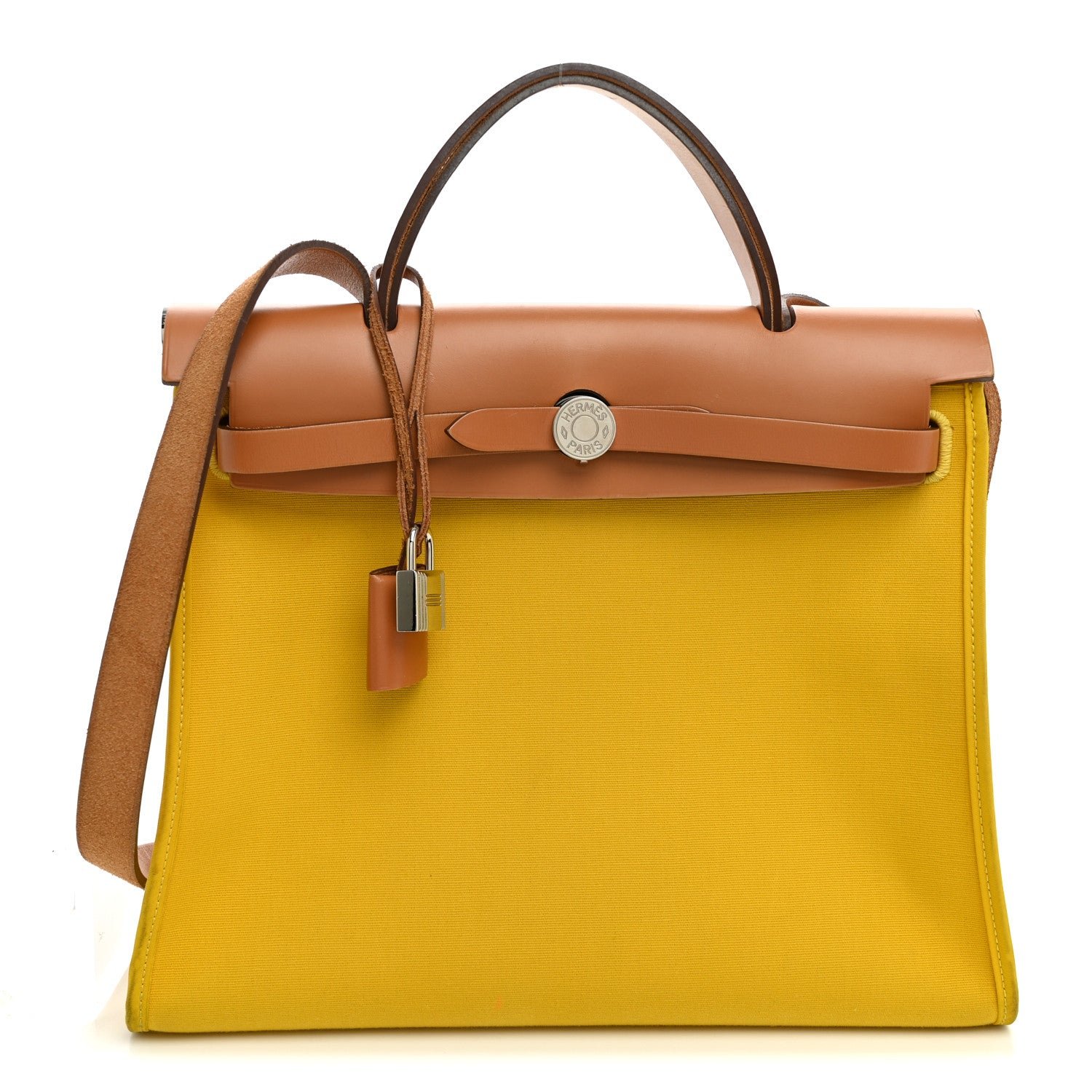 Hermes Vache Hunter Toile Officier Herbag Zip PM 31 PM Natural Jaune De Naples