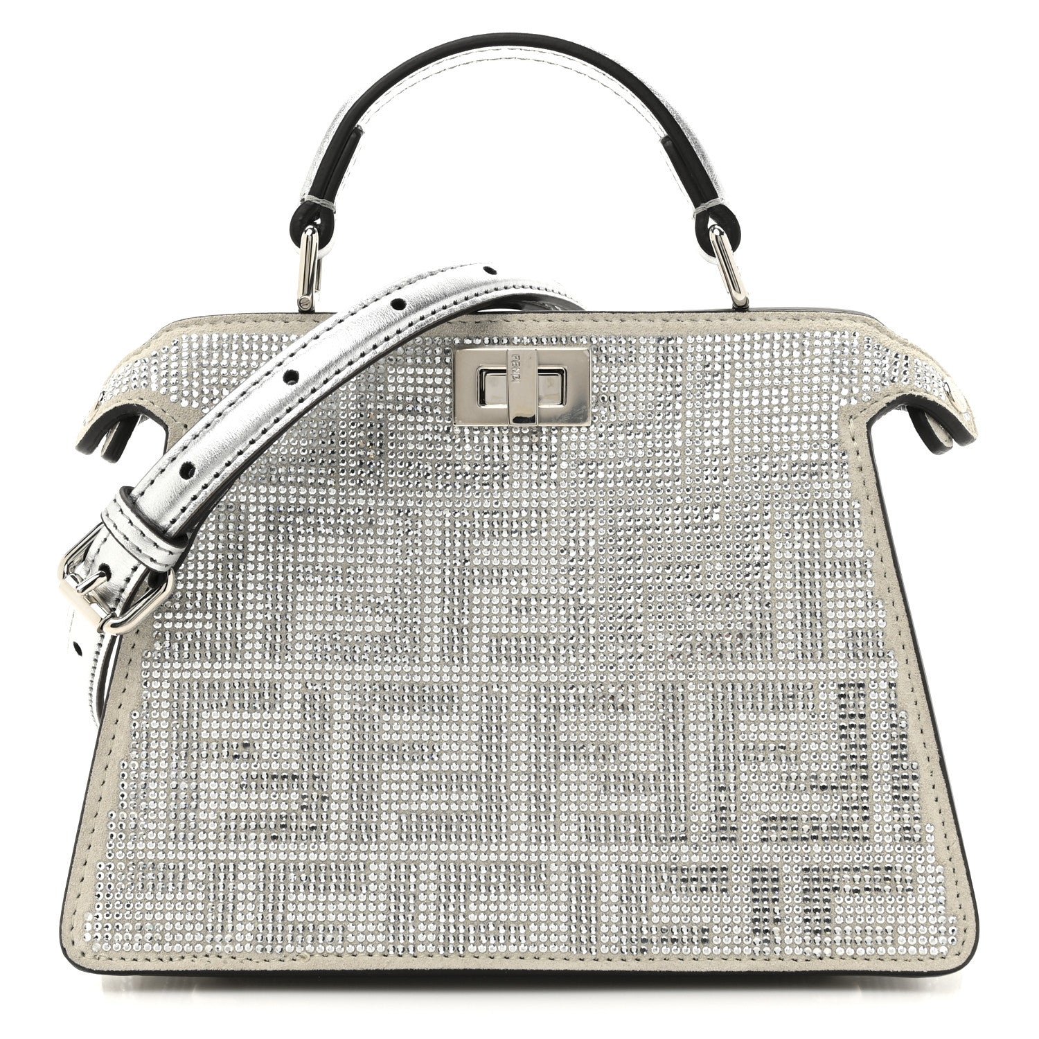 Fendi Crystal Vitello Laminato FF Petite Peekaboo I SEE U Satchel Crystal Argento