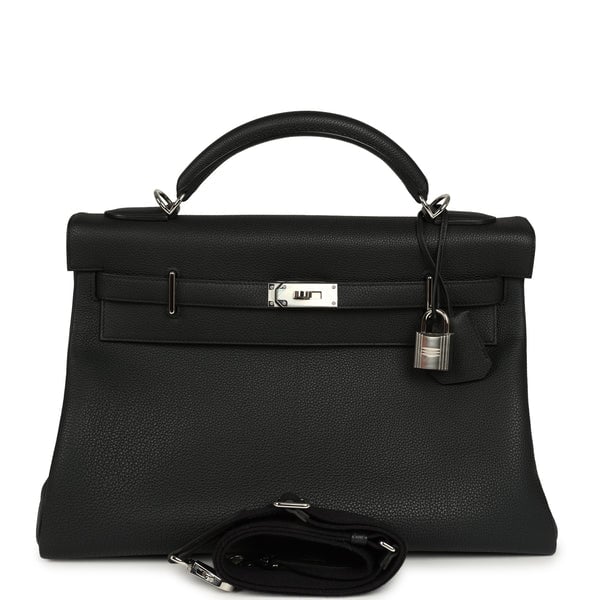 Pre-owned Hermes Kelly 42 Maxi Black Togo Palladium Hardware