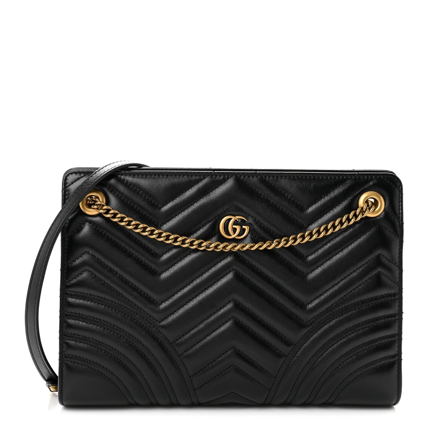 Gucci Azalea Calfskin Matelasse Heart Medium GG Marmont Slim Shoulder Bag Black
