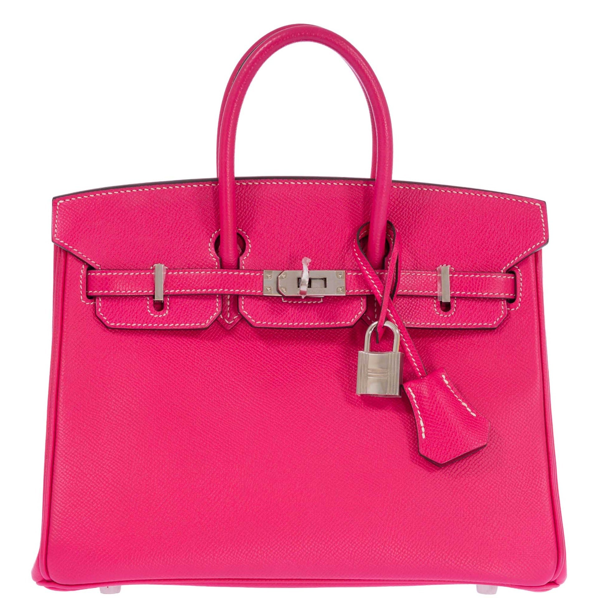 Hermes Hermès Birkin 25 Rose Tyrien Epsom Palladium Hardware