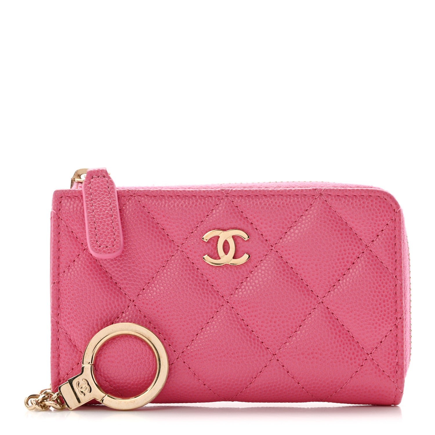 Chanel Caviar Quilted Zipped Key Holder Case Pink