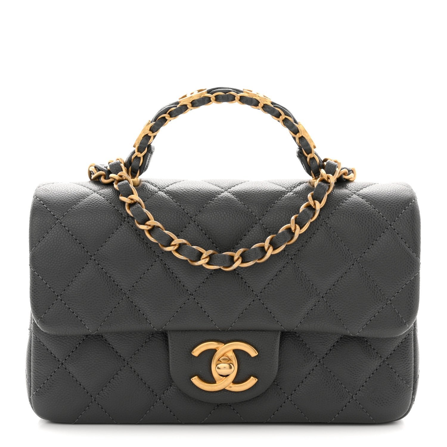 Chanel Caviar Quilted Mini Handy CC Flap Grey