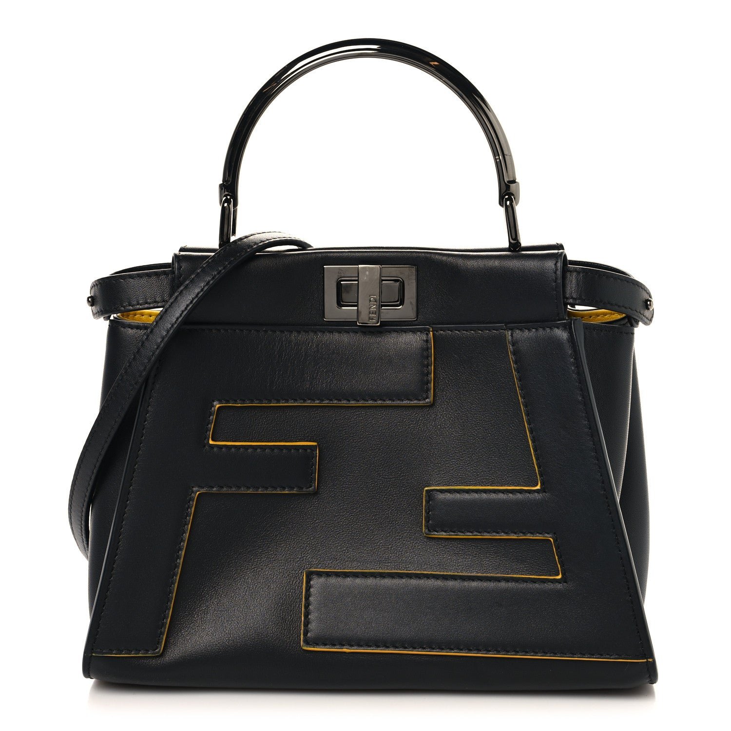 Fendi Nappa FF Mini Peekaboo Iconic Satchel Black Sunflower