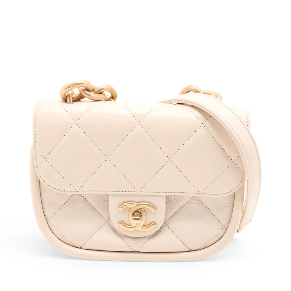 Chanel Matelasse Lambskin Chain Shoulder Bag Beige Gold Metal Fittings random pl