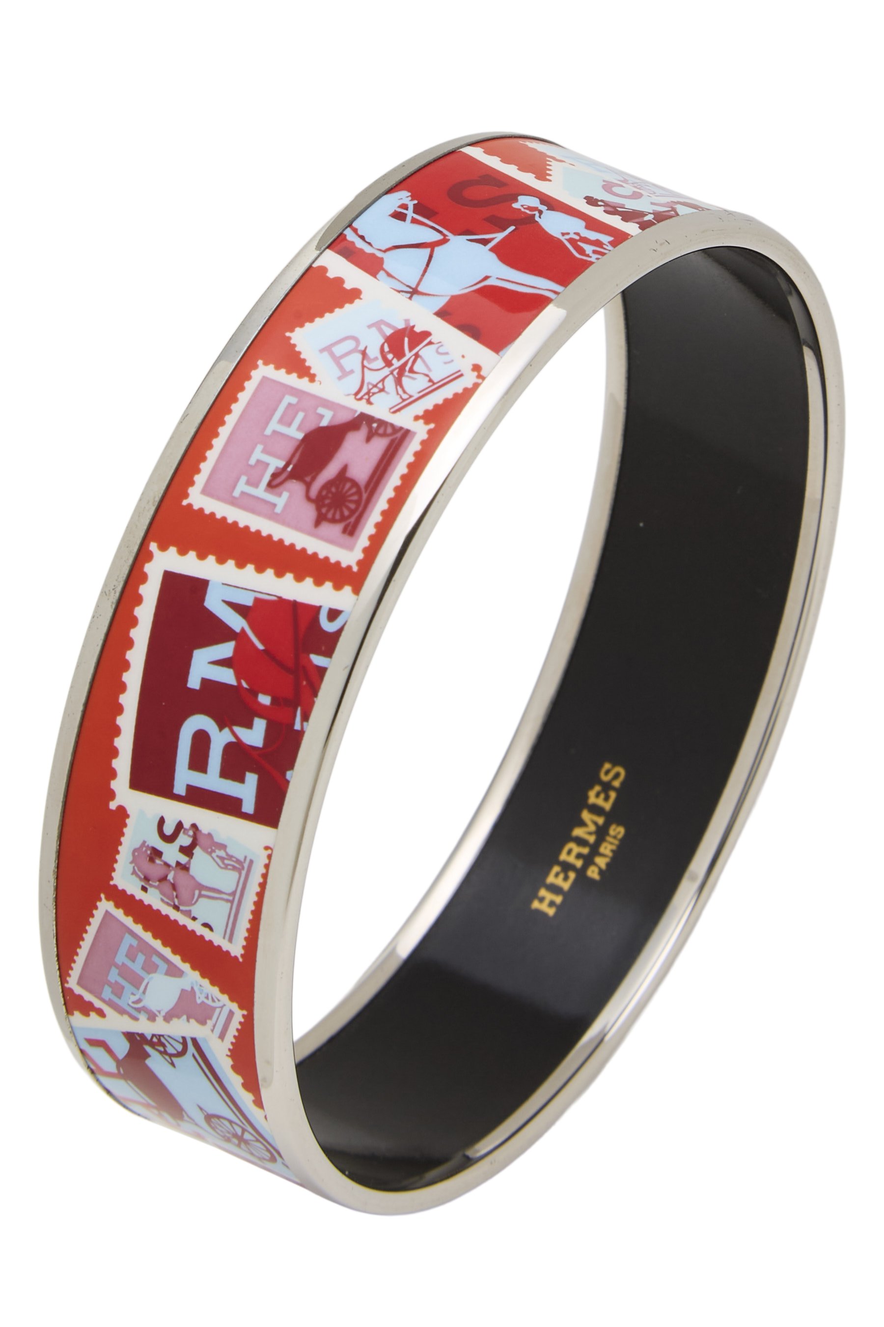 Silver & Red Enamel Bangle GM Wide