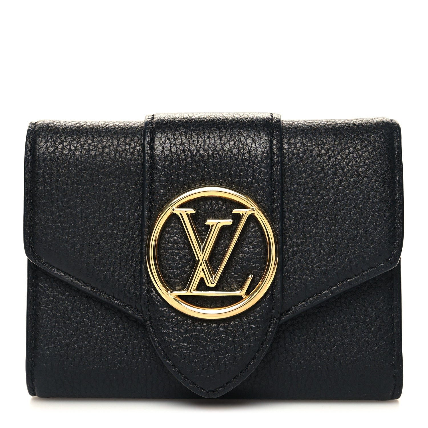 Louis Vuitton Grained Calfskin LV Pont 9 Compact Wallet Black
