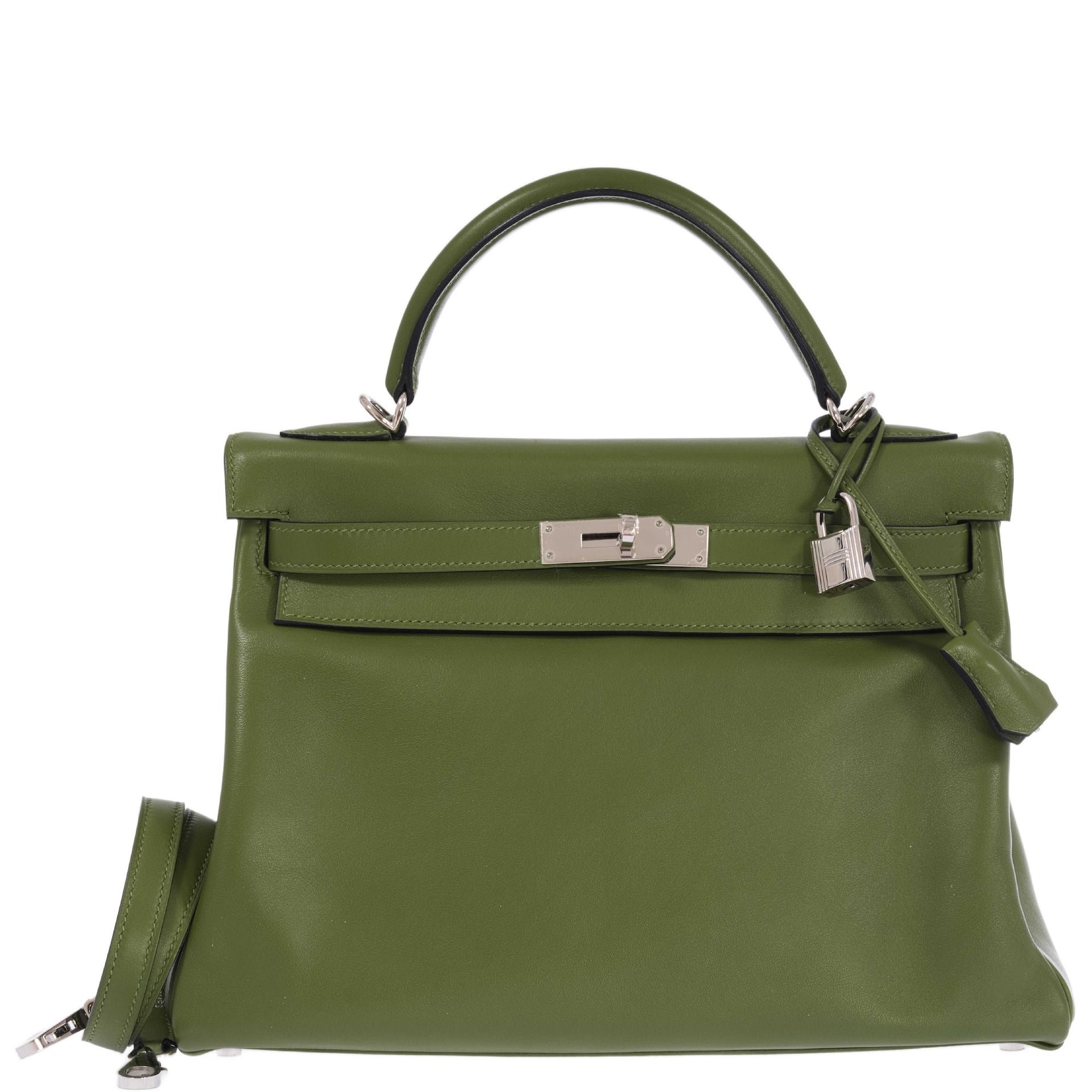 Hermes Hermès Kelly 32 Retourne Vert Pelouse Swift Palladium Hardware