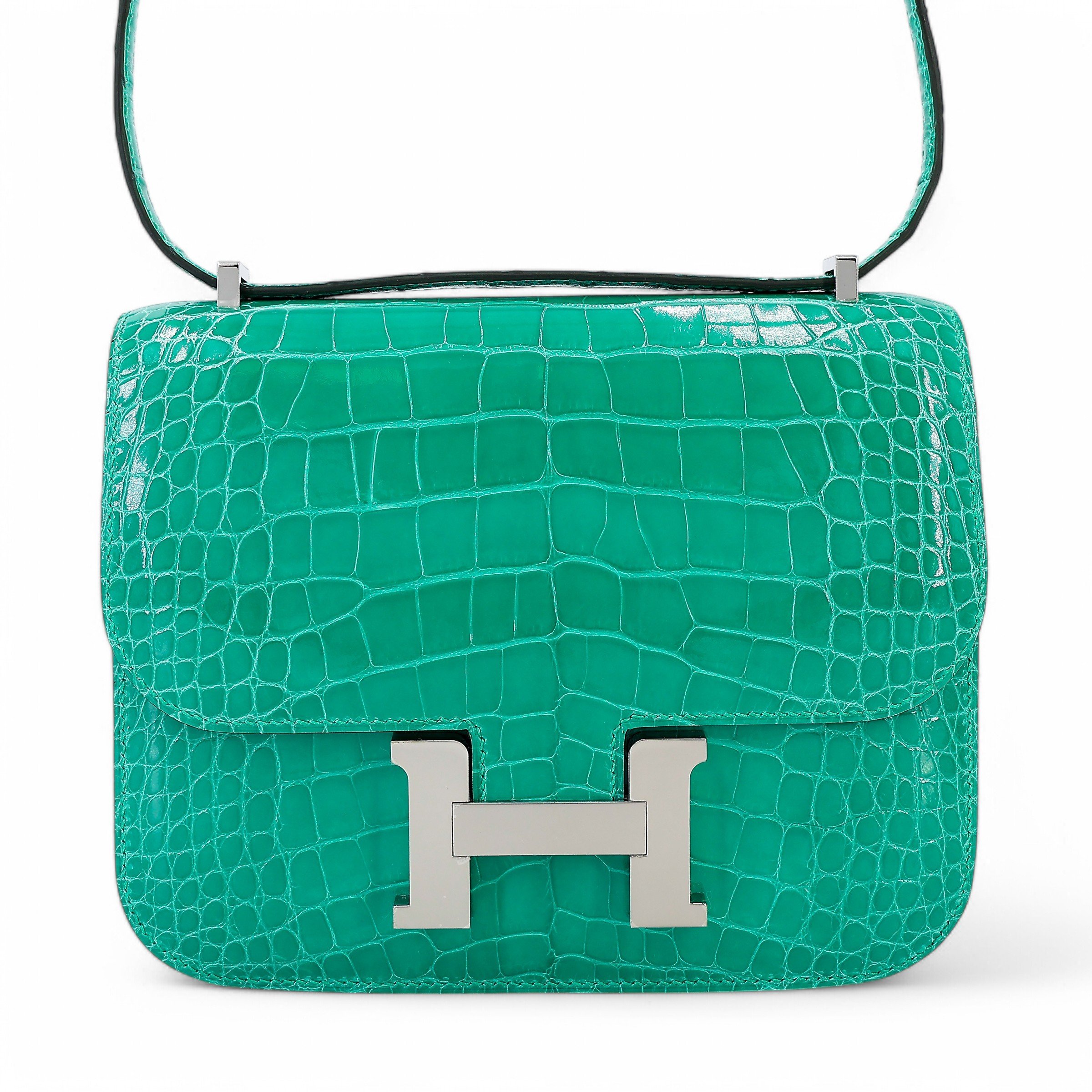 Brand New ( Rank N ) HERMÈS Constance Mini Vert Jade (O6) Alligator Palladium hardware B (2023)