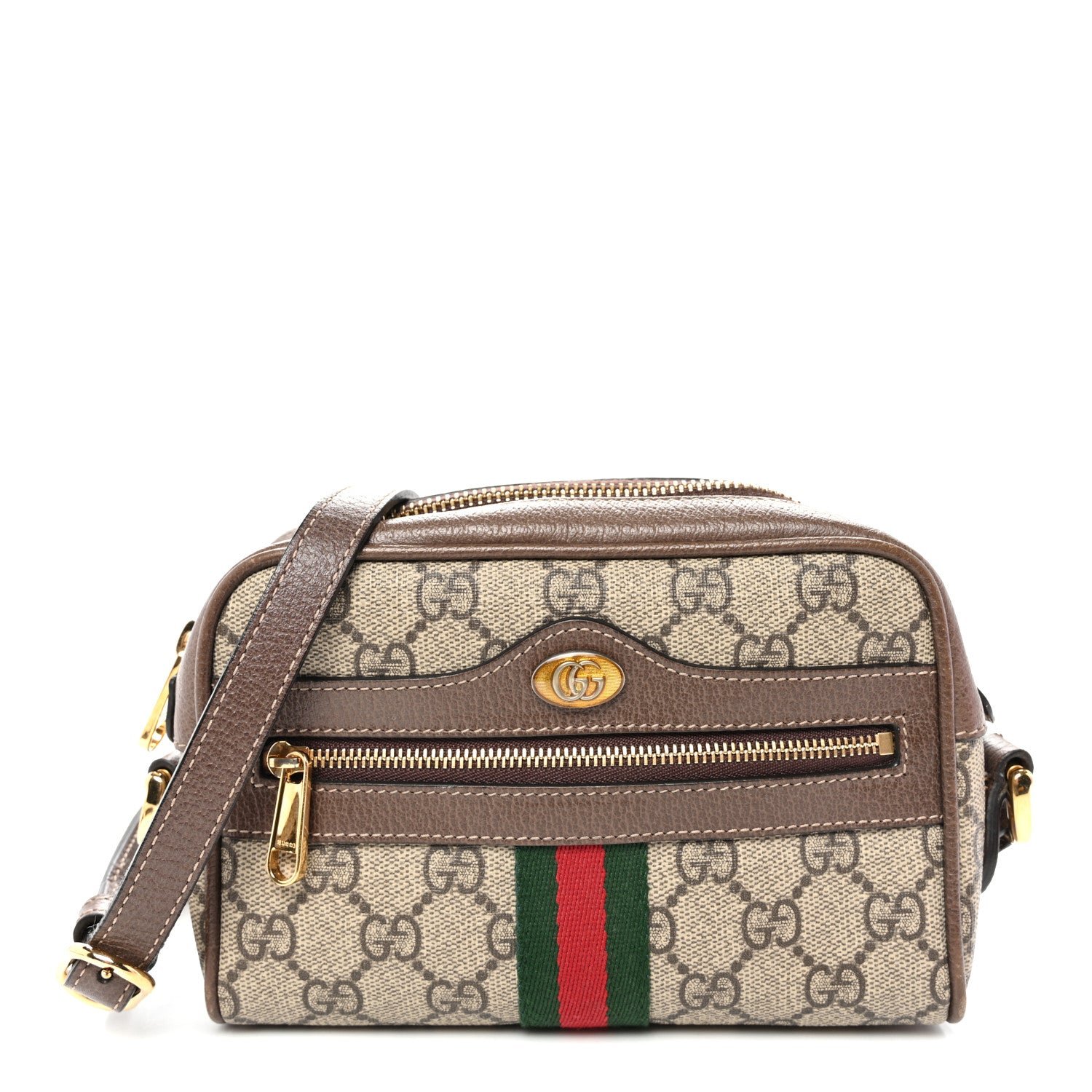 Gucci GG Supreme Monogram Web Mini Ophidia Shoulder Bag Brown