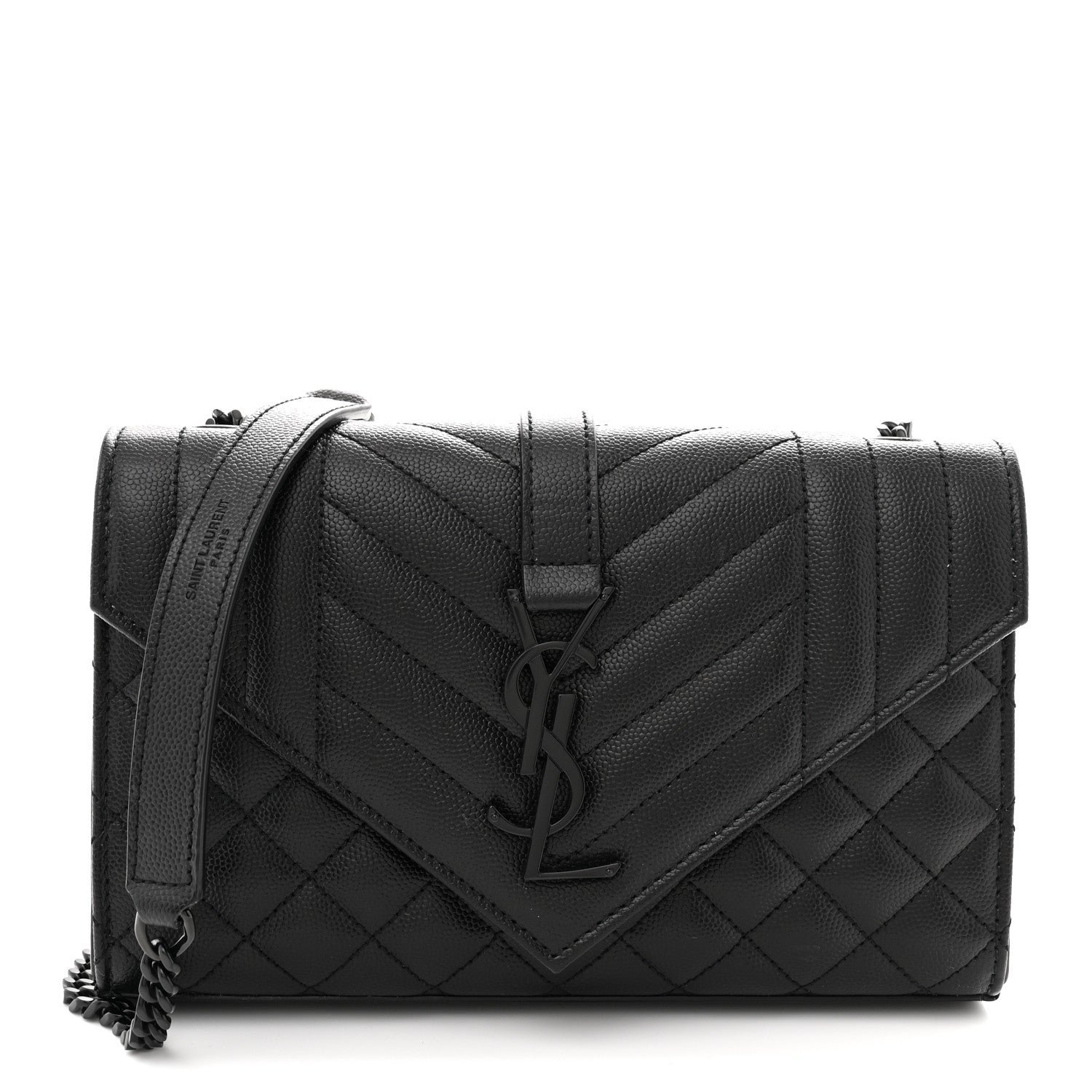 Saint Laurent Grain De Poudre Textured Mixed Matelasse Triquilt Small Monogram Monochrome Satchel Black
