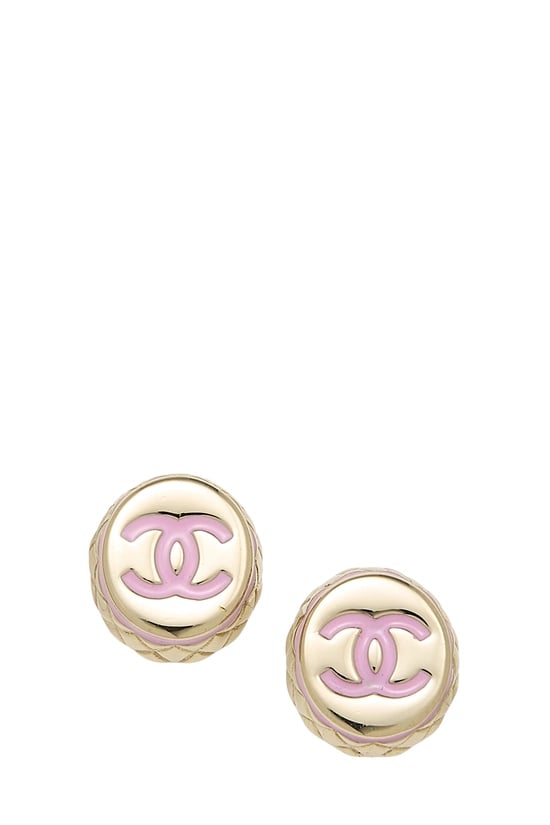 Pink Enamel Button Earrings
