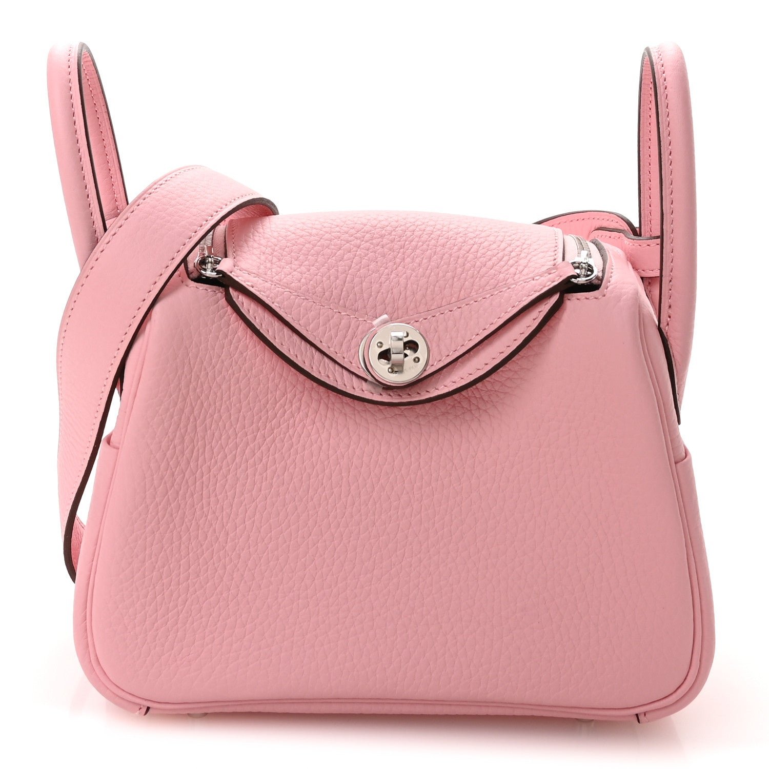 Hermes Taurillon Clemence Verso Mini Lindy 20 Rose Sakura Gris Perle