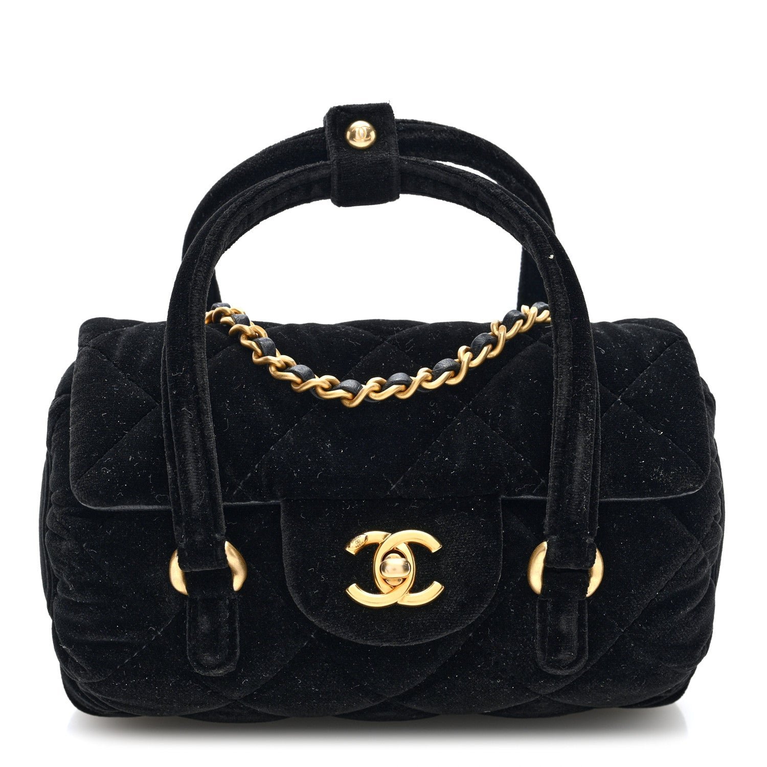 Chanel Velvet Quilted Mini Top Handle Flap Black