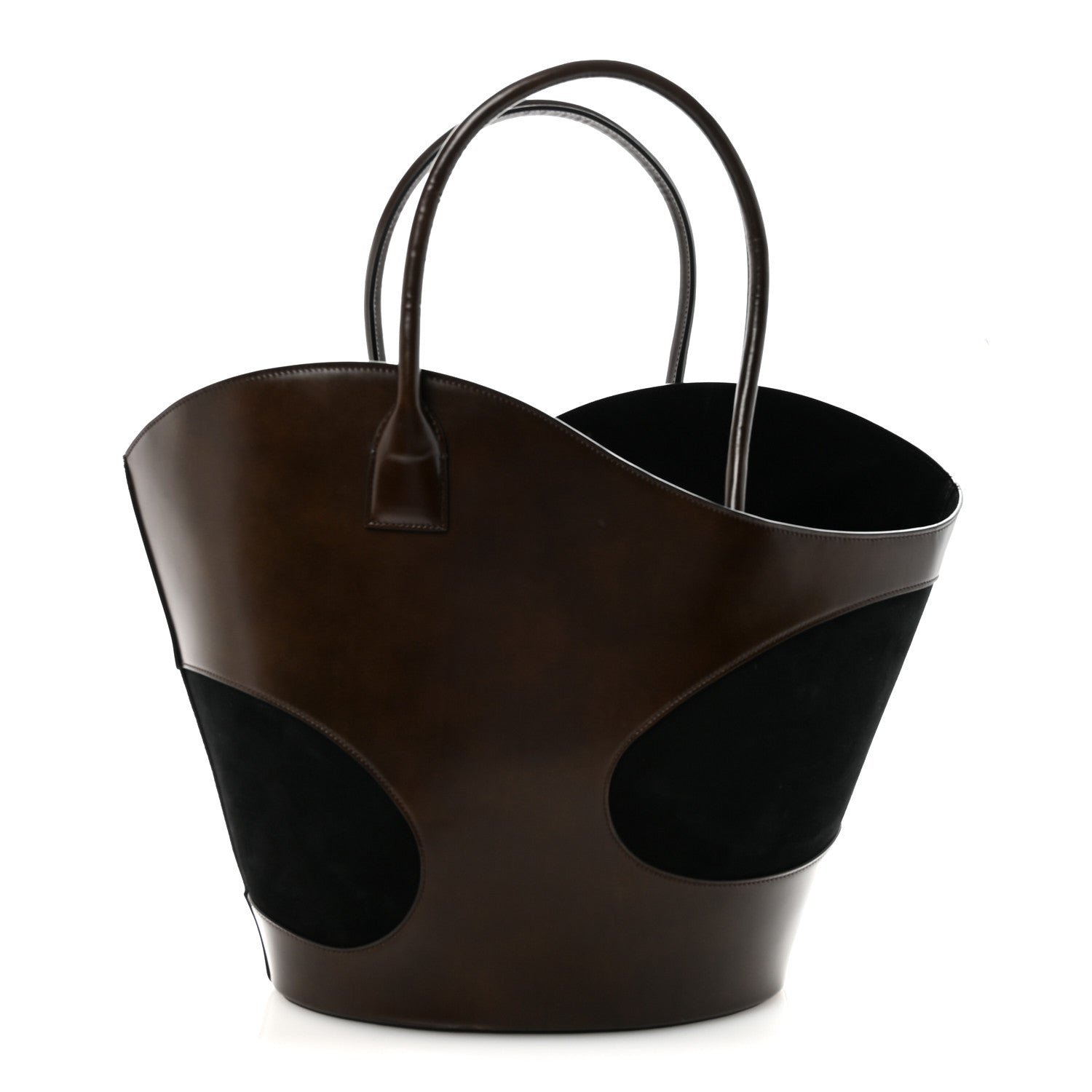 Salvatore Ferragamo Salvatore Ferragamo Calfskin Suede Cut Out Large Tote Brown Black