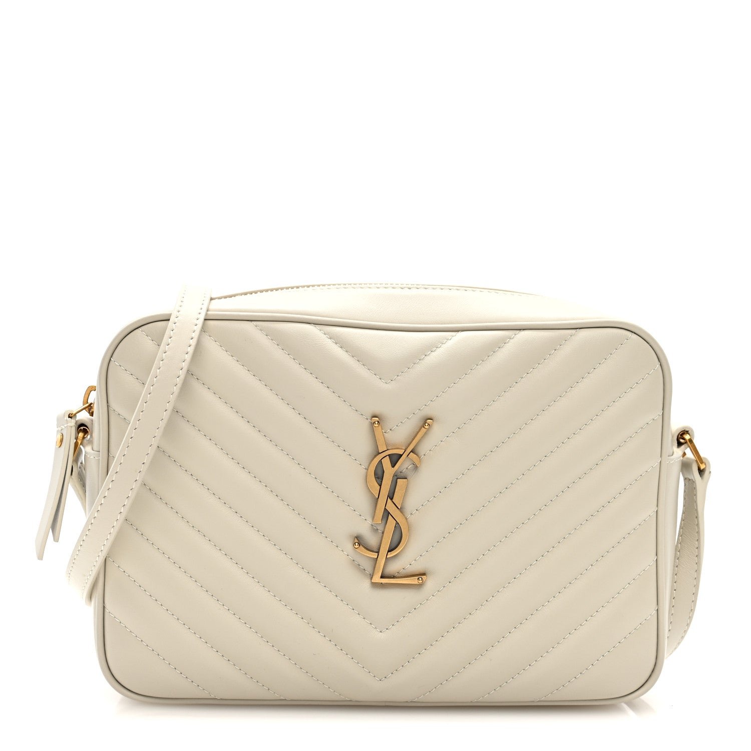 Saint Laurent Calfskin Matelasse Monogram Lou Camera Bag Crema Soft