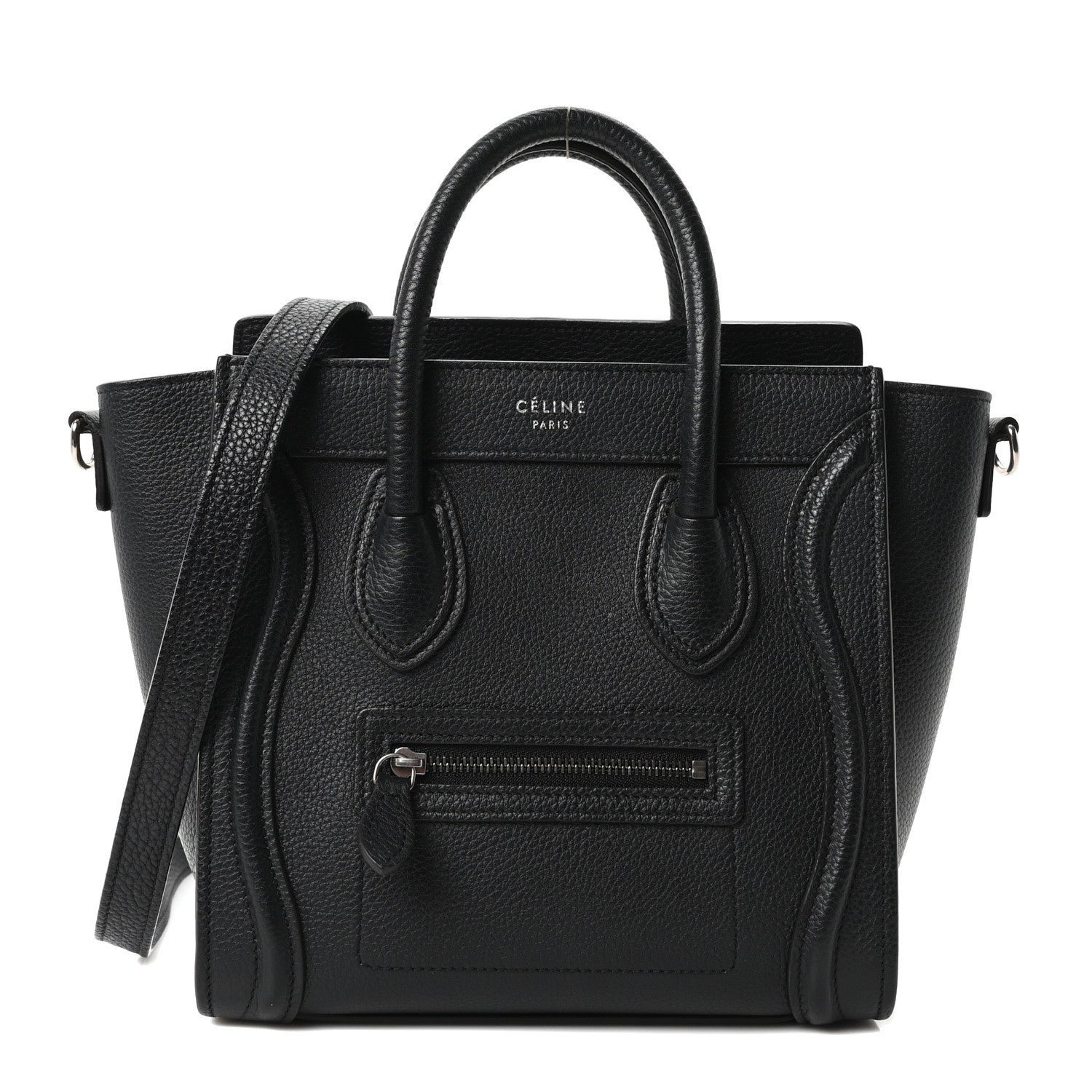 Celine Drummed Calfskin Nano Luggage Black