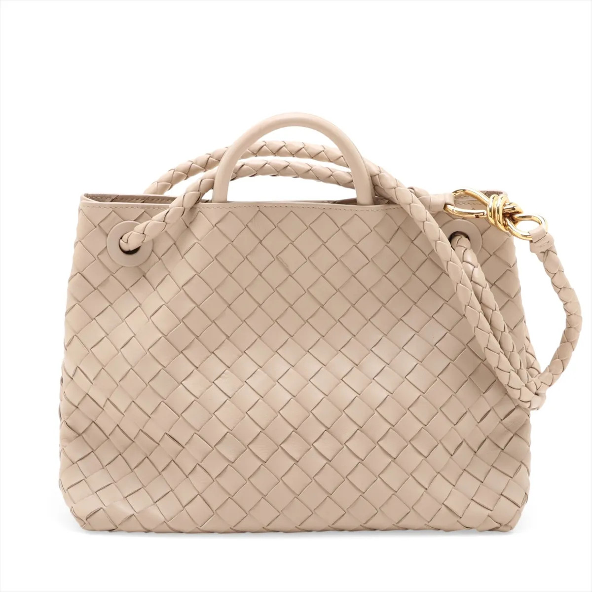 Bottega Veneta Intrecciato Small Andy Amo Leather 2 Way Handbag Beige