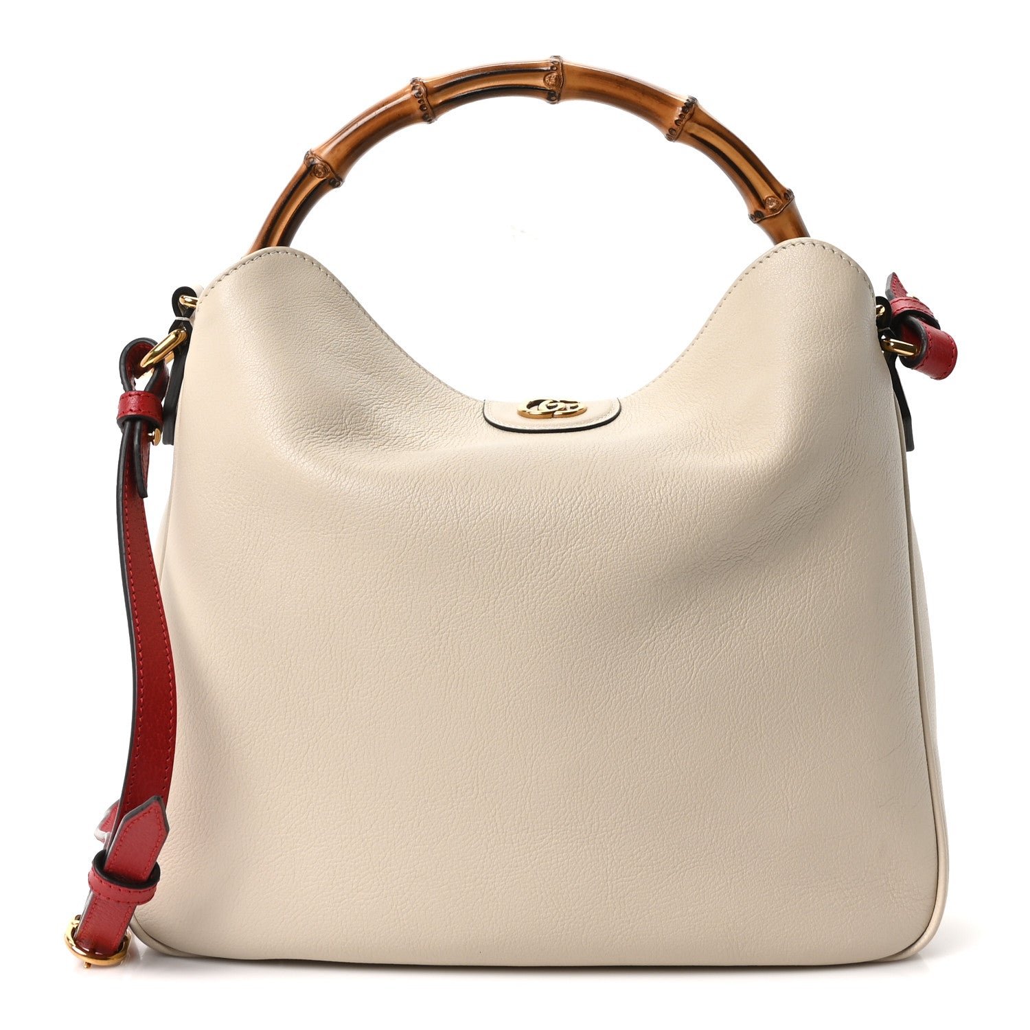 Gucci Softy Wonka Textured Dollar Calfskin Medium Diana Bamboo Shoulder Bag Mystic White Hibiscus Red