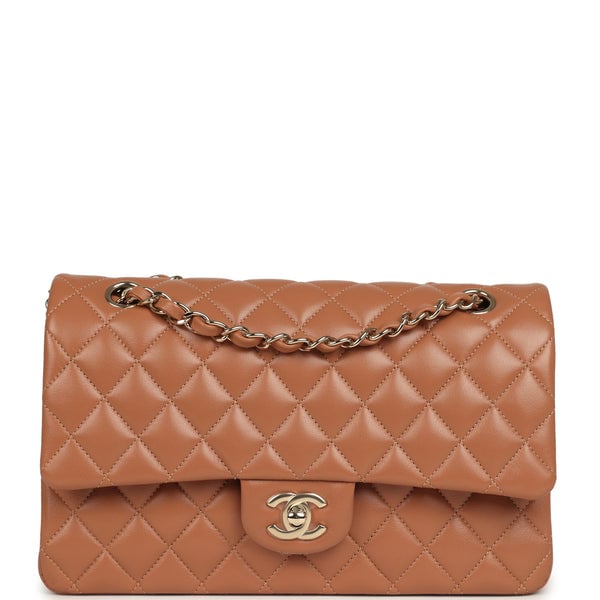 Chanel Medium Classic Double Flap Bag Caramel Lambskin Light Gold Hardware