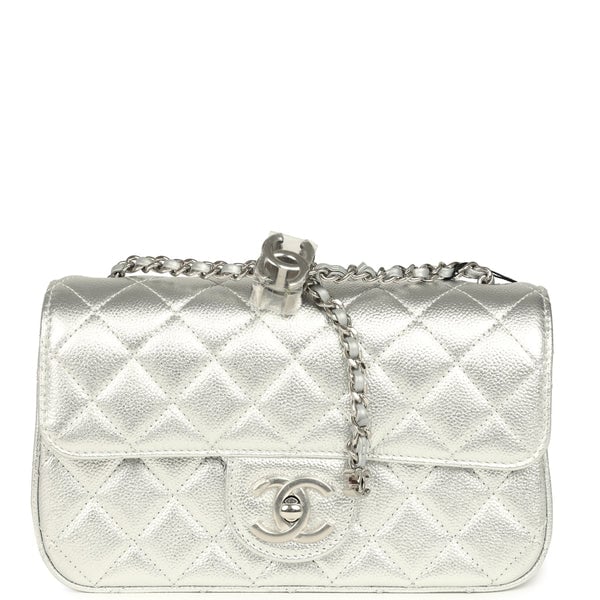 Chanel Chanel Mini CC Crush Flap Bag Silver Metallic Caviar Silver Hardware