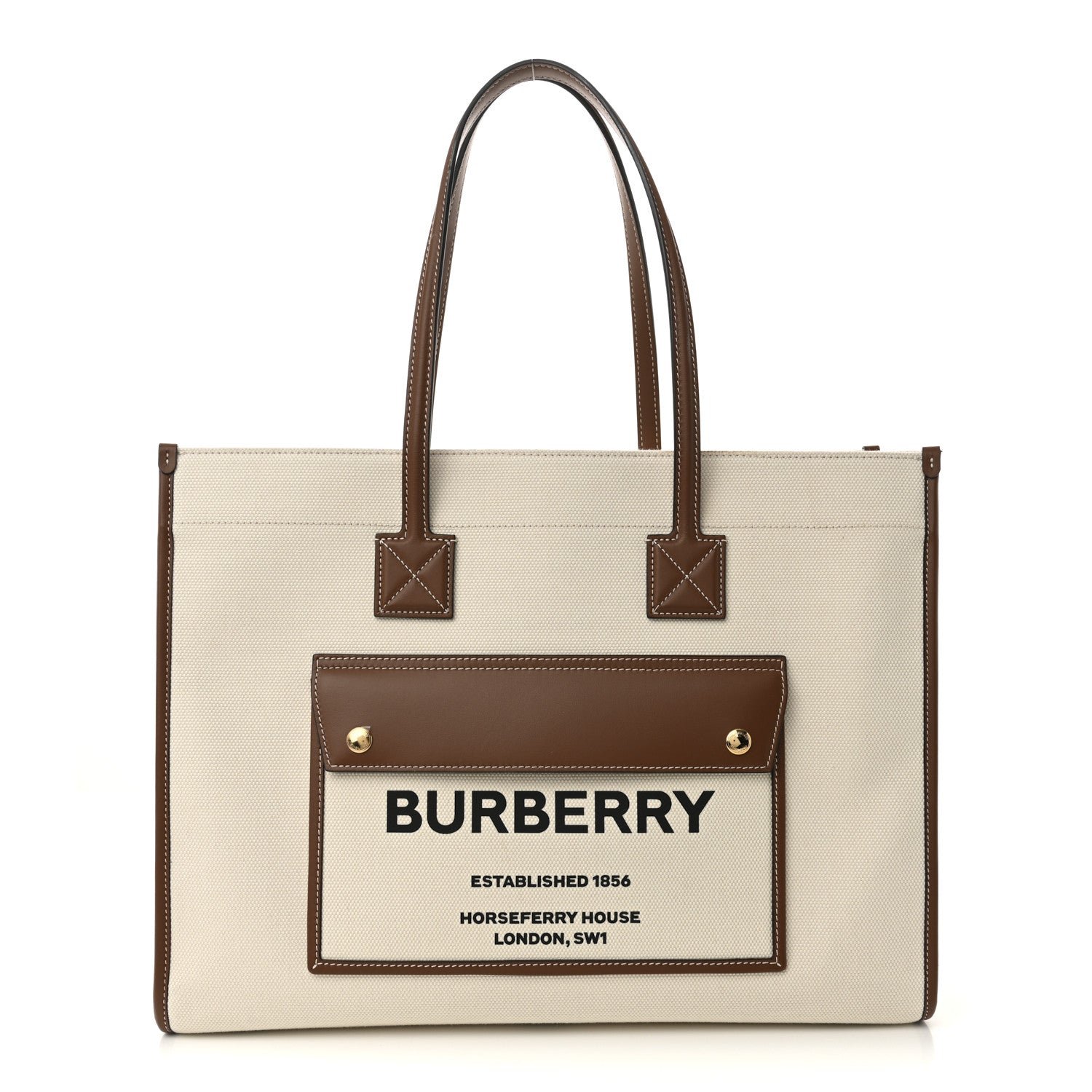 Burberry Canvas Smooth Calfskin Medium Two Tone Freya Tote Natural Tan
