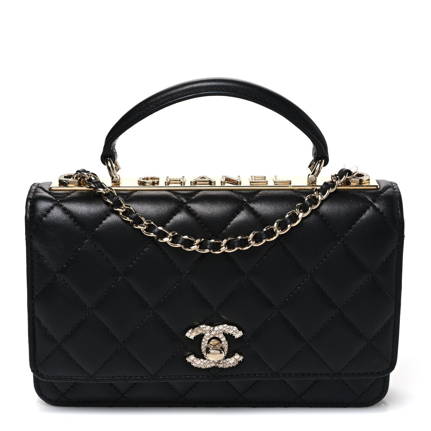 Chanel Lambskin Crystal Quilted Trendy CC Top Handle WOC Flap Bag Black